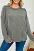 Corded Rib Exposed Seam Drop Shoulder Curved Hem Long Sleeve Top